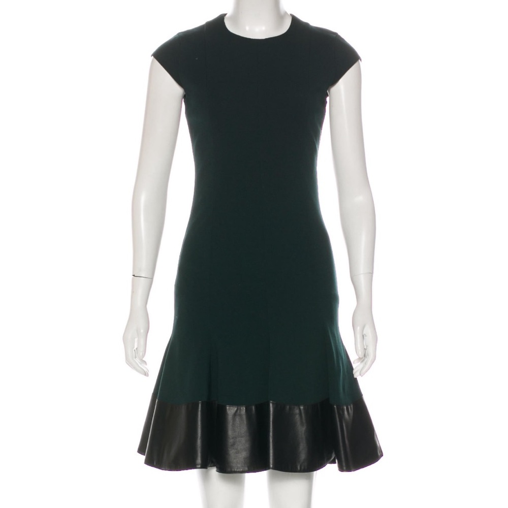 ACRIS PUNTO panel cap sleeve dress with leather hem trim size 4